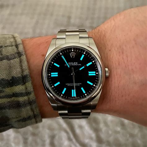 rolex 34 oyster perpetual black dial|rolex turquoise dial 41mm.